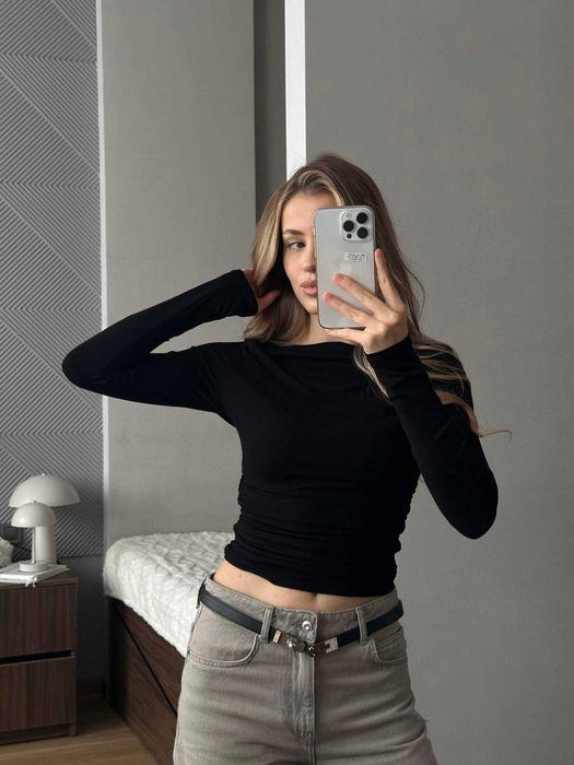 Стильний лонгслів з широким вирізом та зборками (віскоза) лонгслив