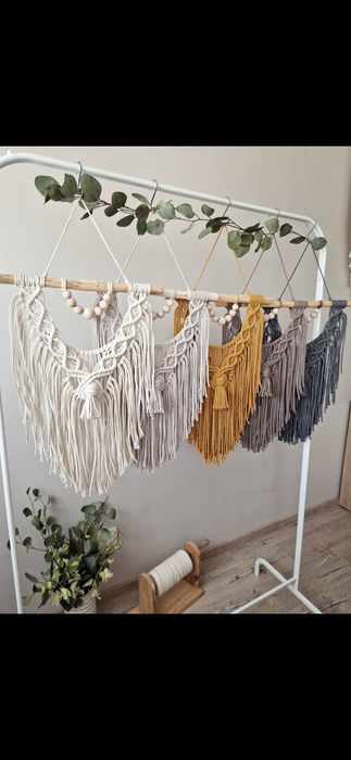 Musztardowa makrama handmade ozodba do salonu boho na prezent