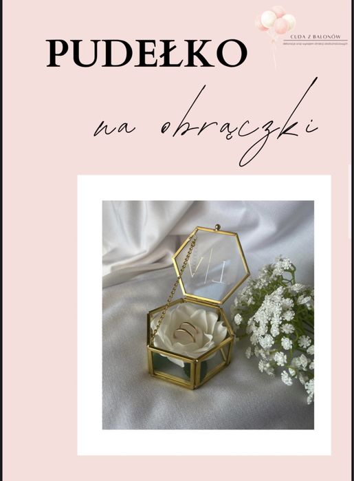 Pudełko na obrączki szklane ozdobne na wesele ślub