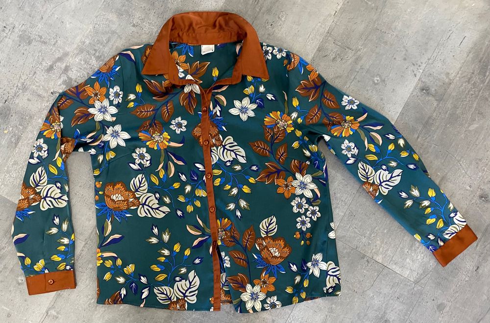 Bluzka Koszula butelkowa zieleń kwiaty  L -XL
