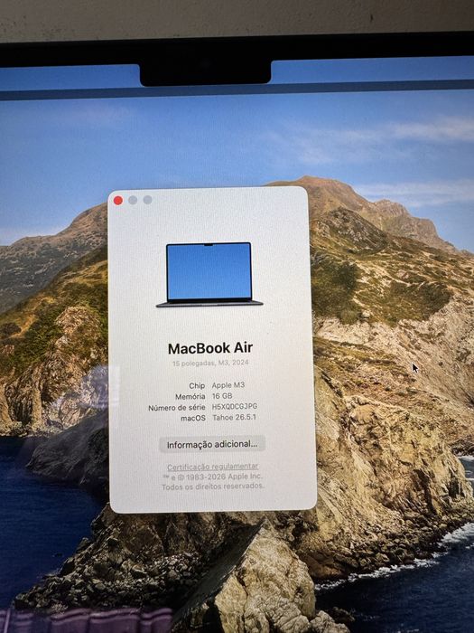 MacBook Air M3 15’’ | 16GB RAM | 1TB SSD | Garantia Apple até Julho de 2027