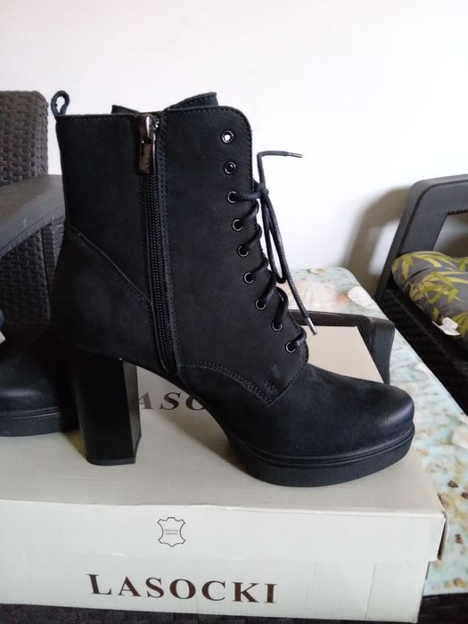 Buty botki skóra nubukowe czarne roz.38