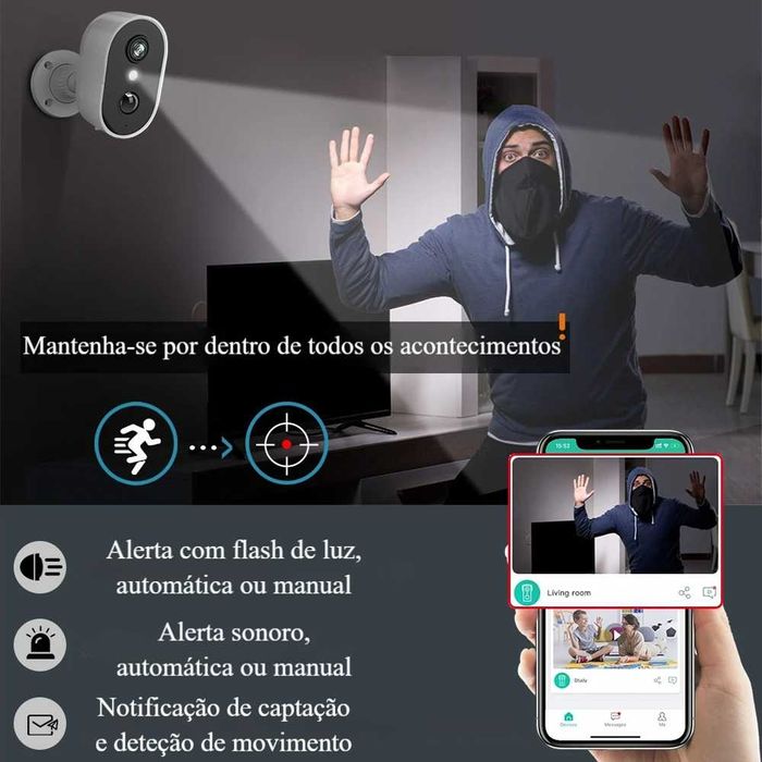 Câmara Vigilância FullHD/WiFi/Detecção Pessoas/Bateria