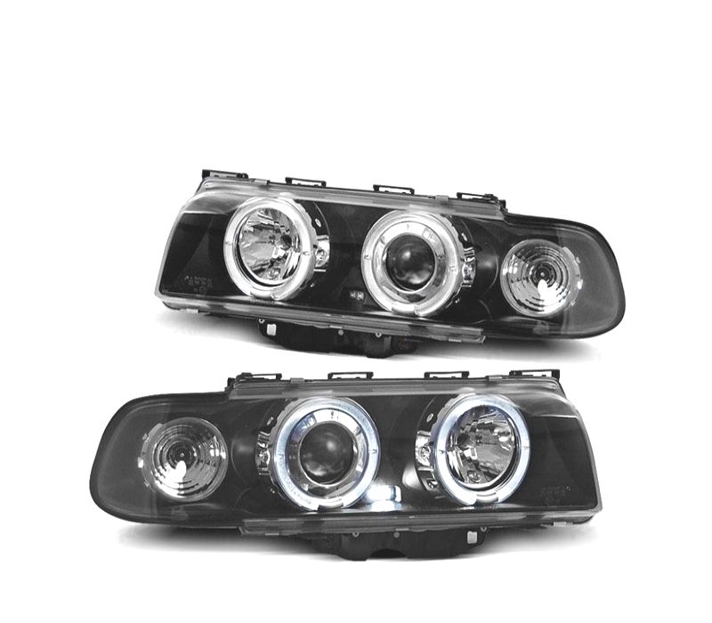 FARÓIS BMW E38 94-98 ANGEL EYES FUNDO PRETO