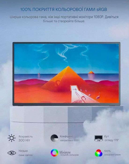 Портативний монітор 18.5 inch 120hz 100% sRGB 1080P + Кріплення
