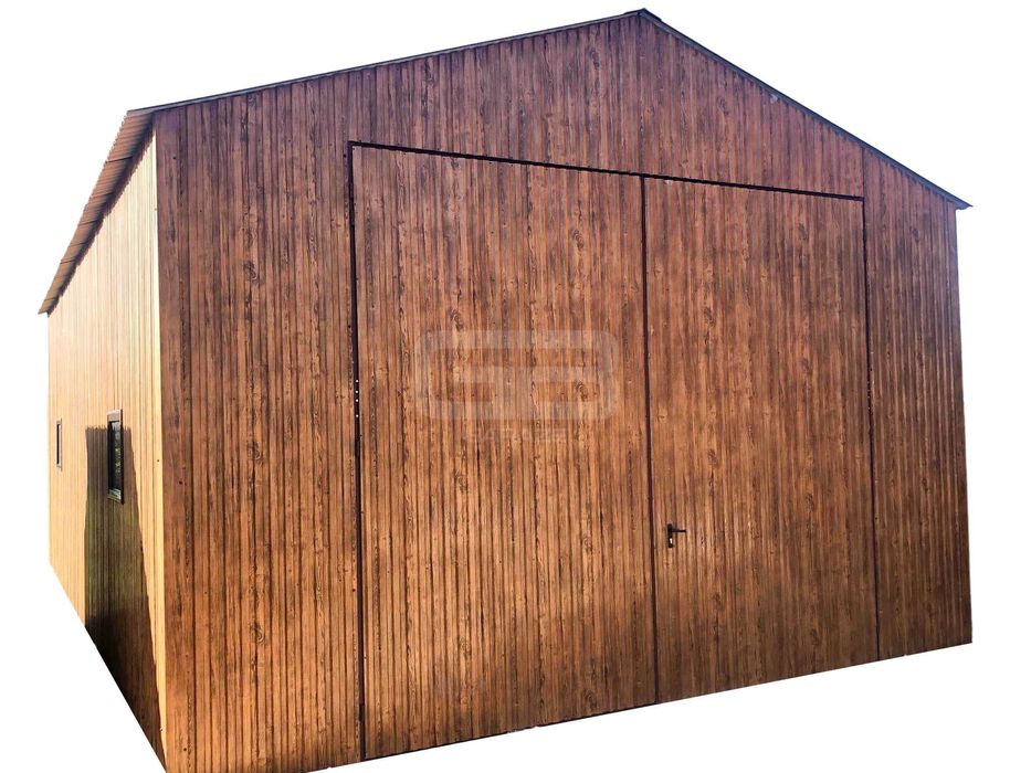 Garaż blaszany 6x9 Brama + 3x okno drewnopodobny Dach dwuspadowy GB184