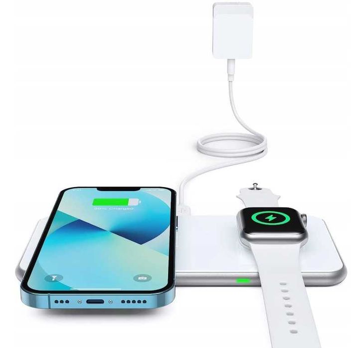 Bezprzewodowa ładowarka indukcyjna do telefonu i zegarka, biała