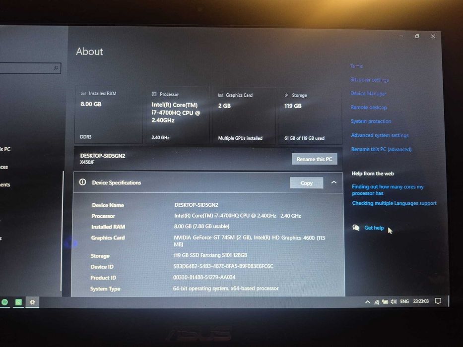 ASUS X450JF Core i7-4700HQ NVIDIA GT745M 8GB SSD