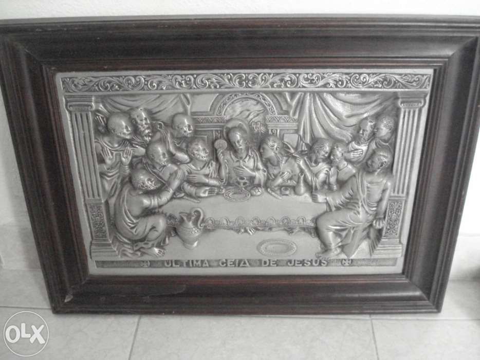 Quadro antigo da última ceia em estanho
