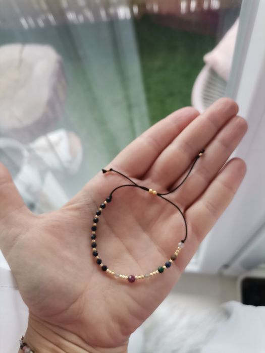 Bransoletka różaniec rubin nić jedwabna lapis malachit szafir cytryn