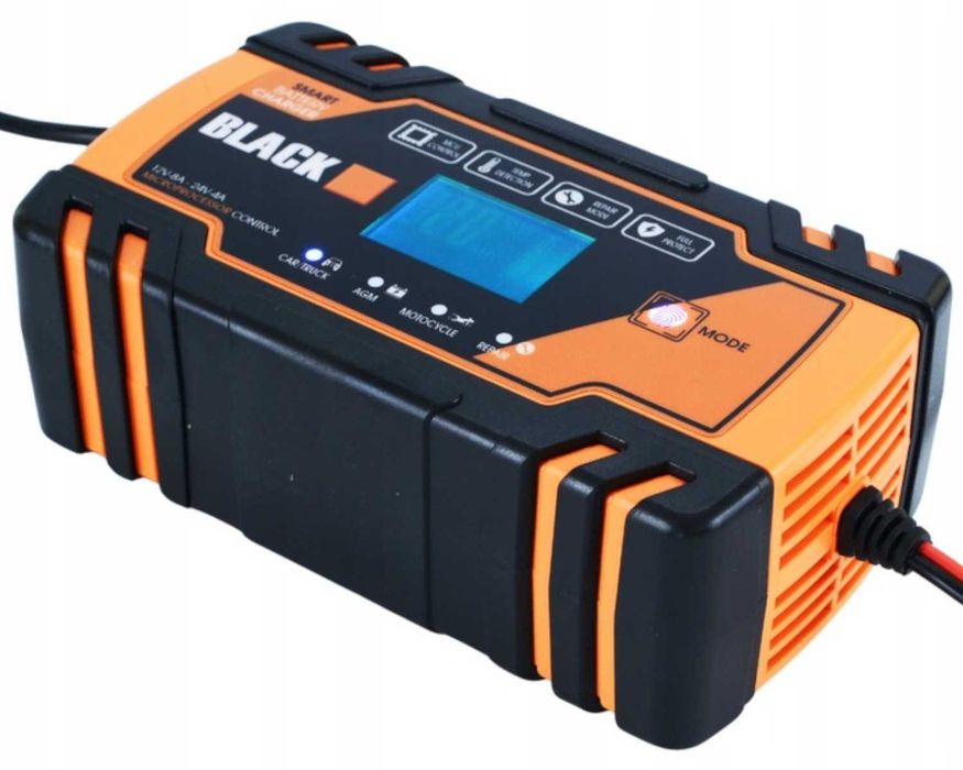 MOCNY Prostownik BLACK 12V 24V LCD BEZPIECZNY SZYBKI Do Akumulatorów