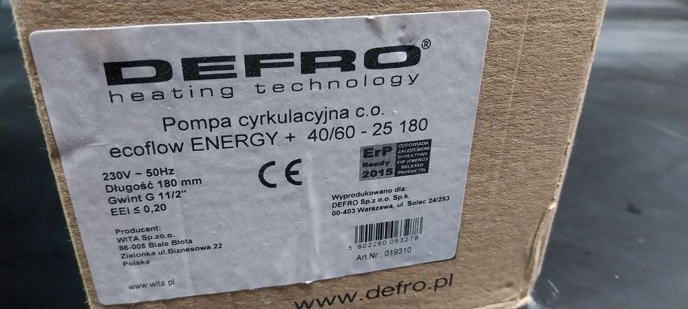 Pompka pompa cyrkulacyjna DEFRO ecoflow energy + CO pieca 100% sprawna