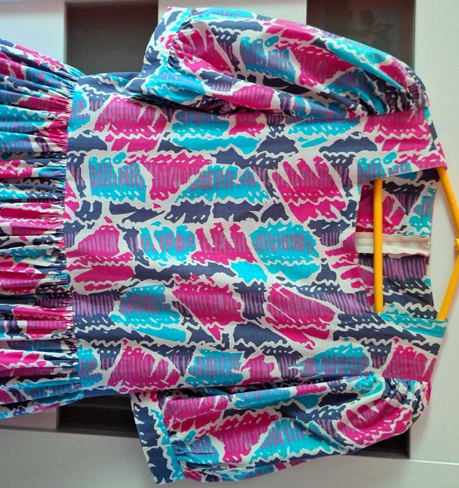 Różowa niebieska bawełniana sukienka Laura Ashley vintage retro