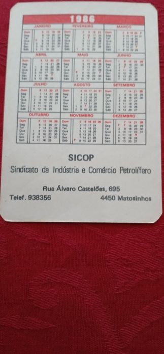 Calendário de bolso - Sicop - 1986