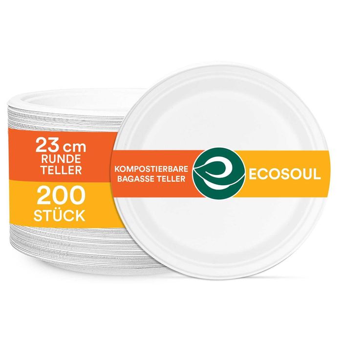 ECO SOUL Pearl White Okrągłe 23 cm Talerze Papierowe Bagasse 200 sztuk