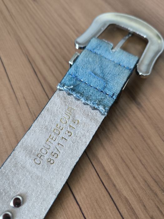 Croute De Cuir pasek damski niebieski kryształki ćwieki 85 aa'la jeans ozdobny
