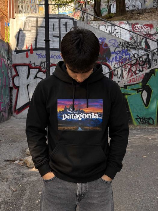 Черное Худи PATAGONIA Mountains — Толстовка Чорна Патагония — XS S M L XL
