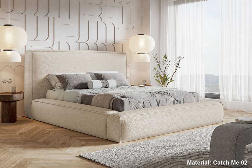 Łóżko tapicerowane bukla bed SPACE z pojemnikiem i stelażem 120x200 140x200 160x200 180x200 dostawa w 7 dni roboczych