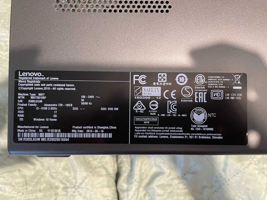 Komputer Lenovo IdeaCentre 720 i3-8100/16GB DDR4/1TB HDD