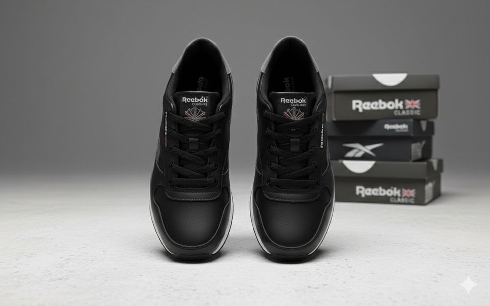 Reebok шкіряні чоловічі кросівки красівки чорні шкіра кроссовки кожа