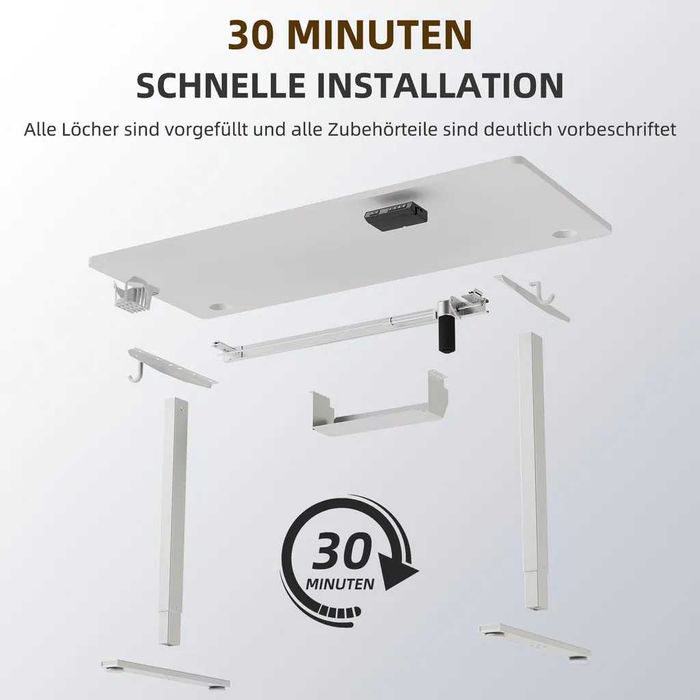 Biurko elektryczne 140x70 cm – regulacja wysokości, pamięć, USB/USB-C – białe