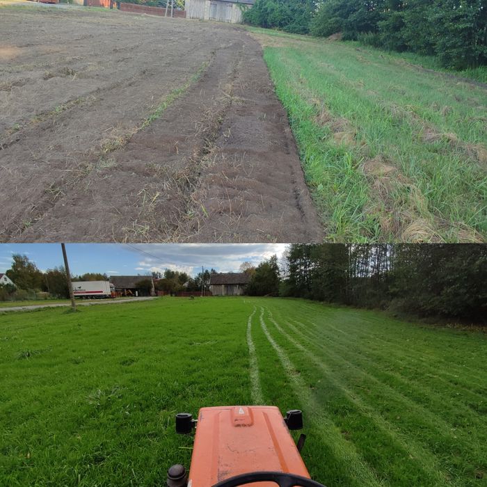 Zakładanie trawników glebogryzarka separacyjna minikoparka koparka