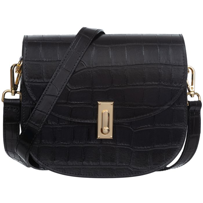 VERA PELLE torebka skórzana listonoszka kroko z paskiem V722 czarna