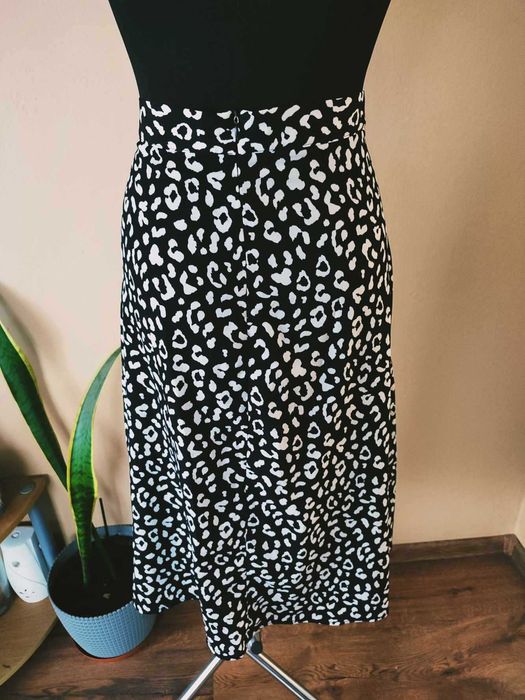 Czarna spódnica midi w białą panterkę, Shein, L/40