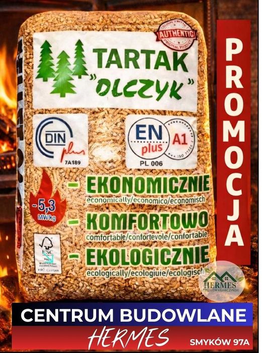 Pellet Pelet OLCZYK A1 Certyfikat (Sosnowy, Dankros Olimp) Hermes Opał