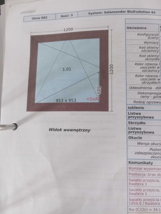Okno PCV 1200 x 1200 w kolorze dąb bagienny