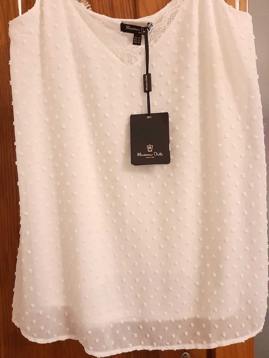 Top plumeti com detalhe de renda preta Massimo Dutti