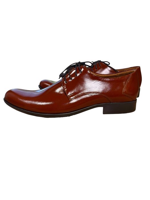 Buty męskie eleganckie skórzane brązowe lakierowane półbuty Derby rozmiar 45 KZ50 BRENDY LAKIER
