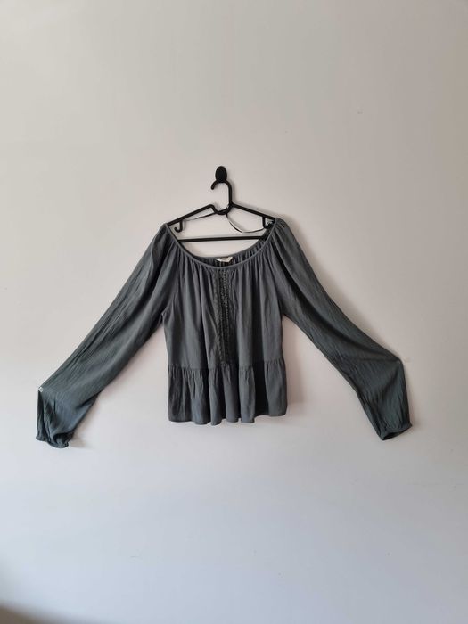 Damska szeroka luźna bluzka z długim rękawem dekolt w łódkę plus size