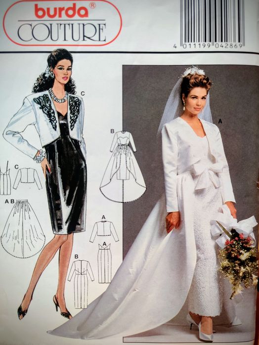 Wykrój Burda Couture 4286 suknia ślubna ołówkowa bolerko tren 34-44 eu