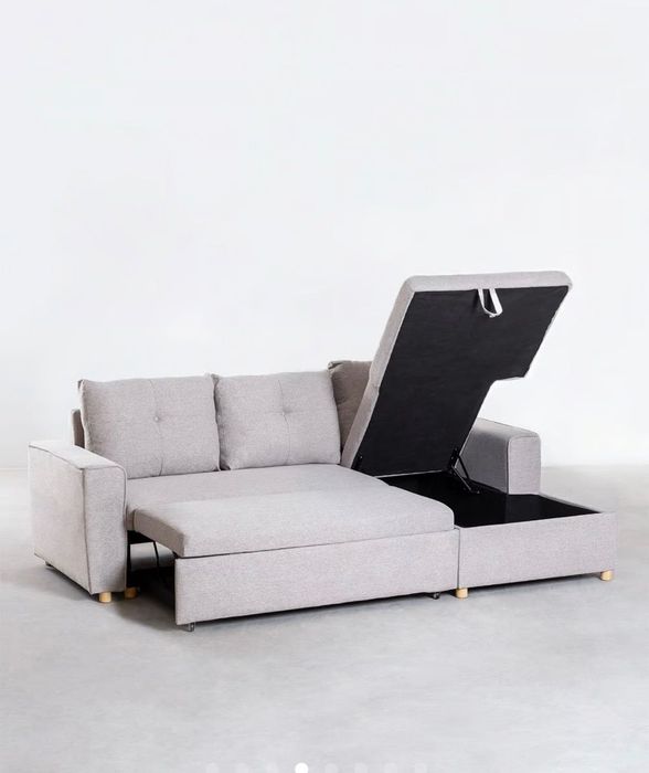 Sofá-cama chaise longue de 3 lugares em tecido