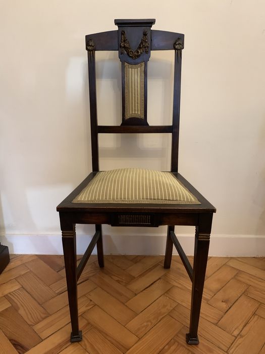 6 Cadeiras Antigas Vintage Madeira e Talha Dourada Estofo Seda