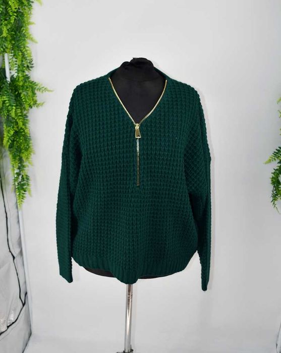 Zielony sweter z zamkiem Bonprix 52/54