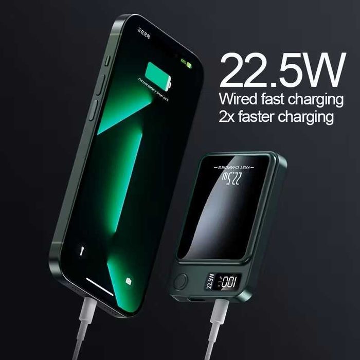 Power Bank Portátil Sem Fio com Capacidade de 10000mAh, Suporta Carregamento Rápido de 22.5W