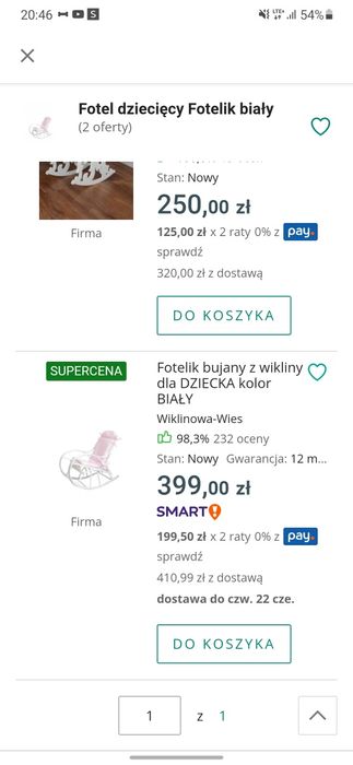 Fotel bujany dziecko