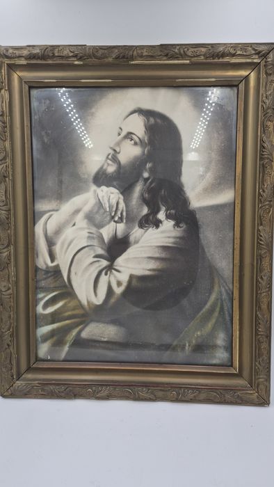 Piękny stary duży oleodruk Jezus Chrystus z lat 60.