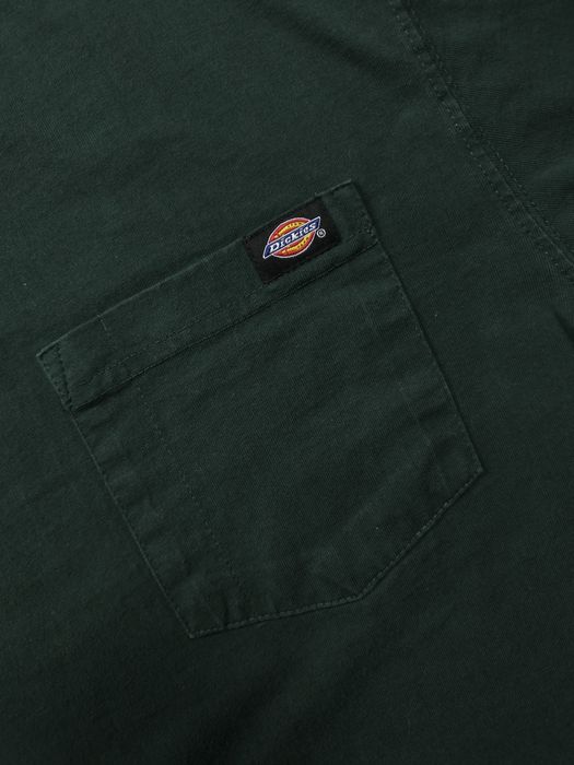 T-shirt Dickies verde-escura de manga comprida com bolso, 100% algodão