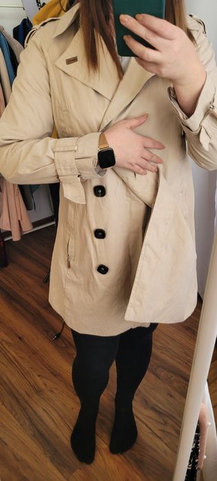 Zara M płaszcz 38 camel nude cielisty trencz