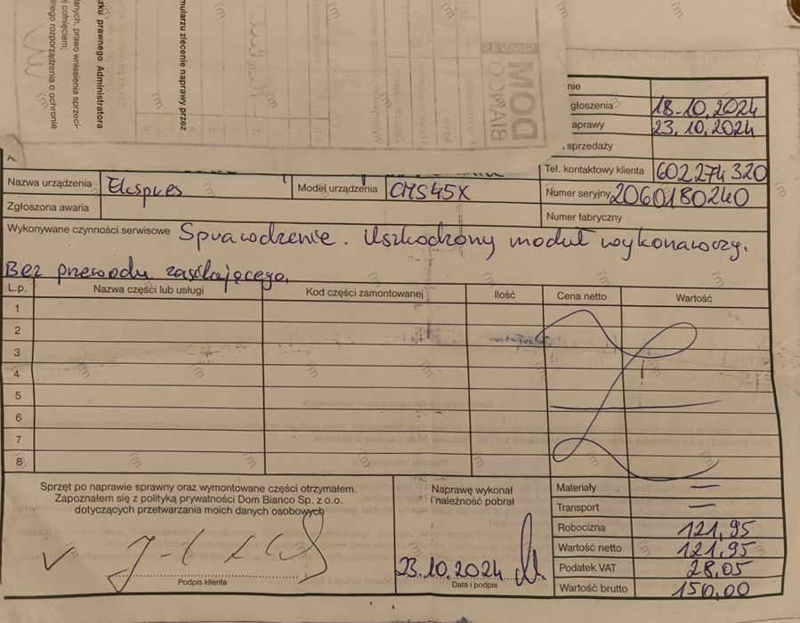 ekspres SMEG CMS45X uszkodzony