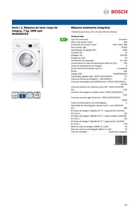 Máquina de Lavar Roupa de Integrar- Bosch