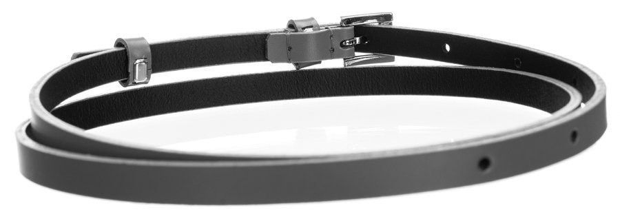 Klasyczny, wąski pasek damski ze srebrną, metalową klamerką