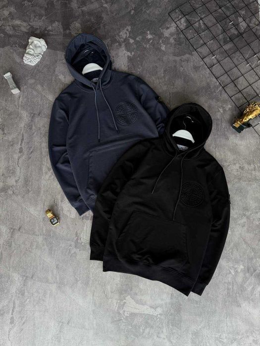 Худі Stone Island з патчем на рукаві, чорне/графіт (M-XXL)