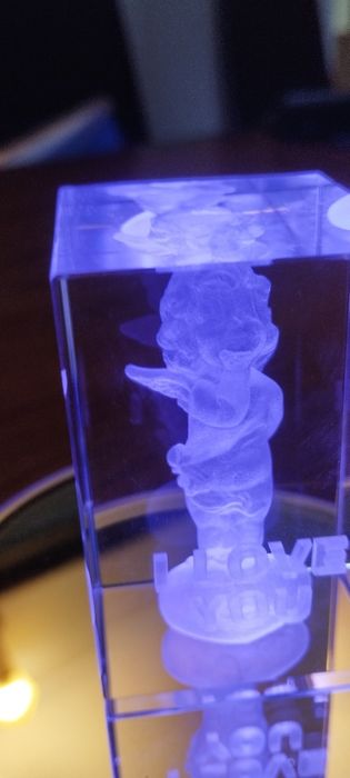 KRYSZTAŁ 3D # Szklana figurka lampka led Walentynki aniołek