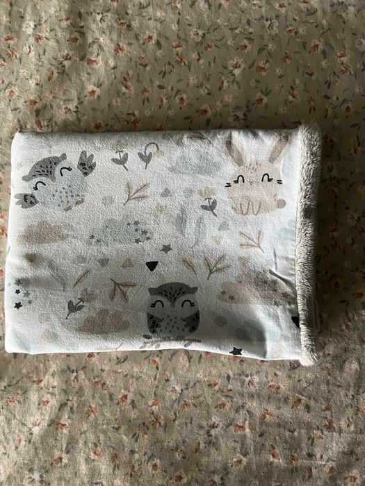 Kocyk bawelna i plusz kolor szary blekitny bezowy