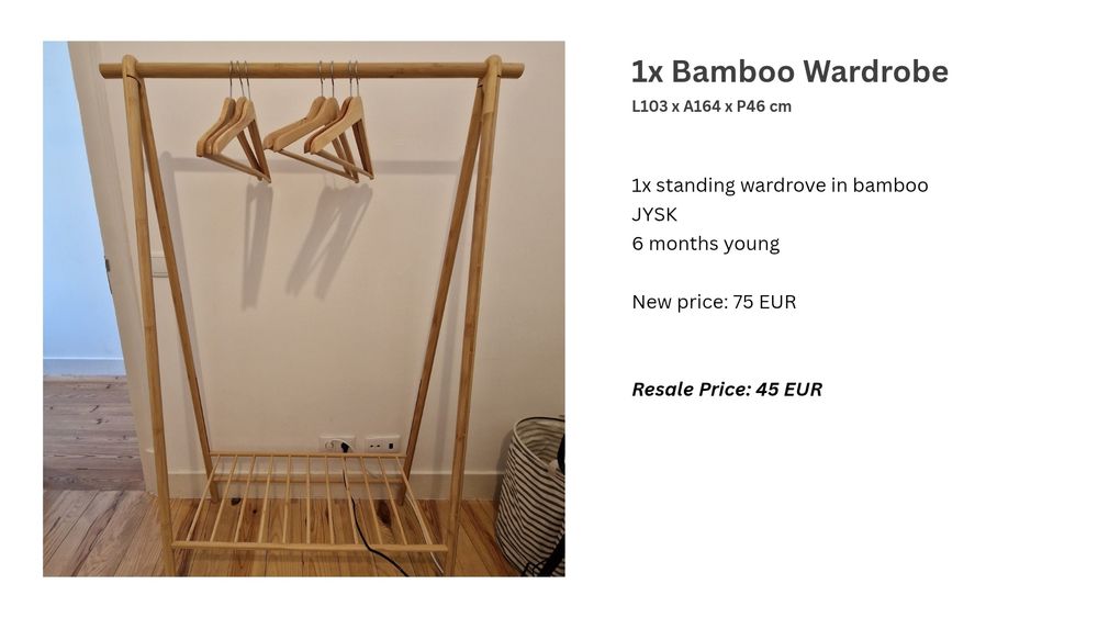 Bamboo Wardrobe | Free Standing | As New | L103 x A164 x P46 cm