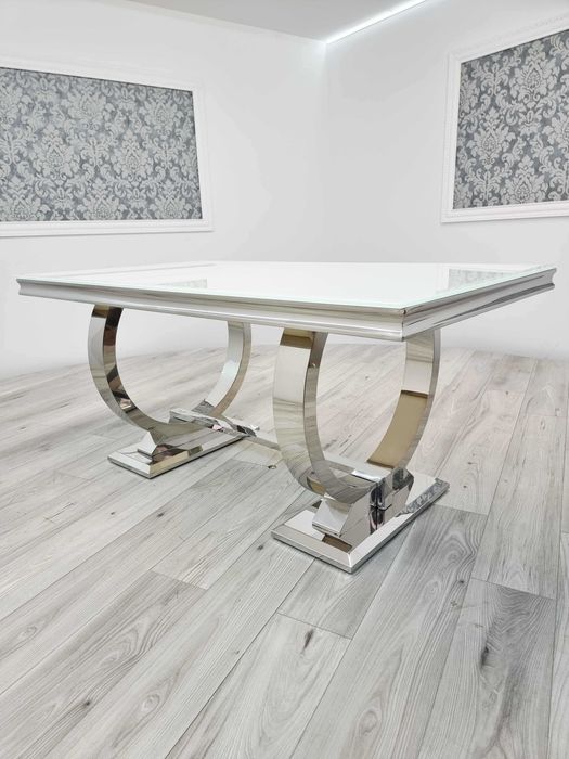 Stół OMEGA 160 × 100 cm – srebrny / biały blat